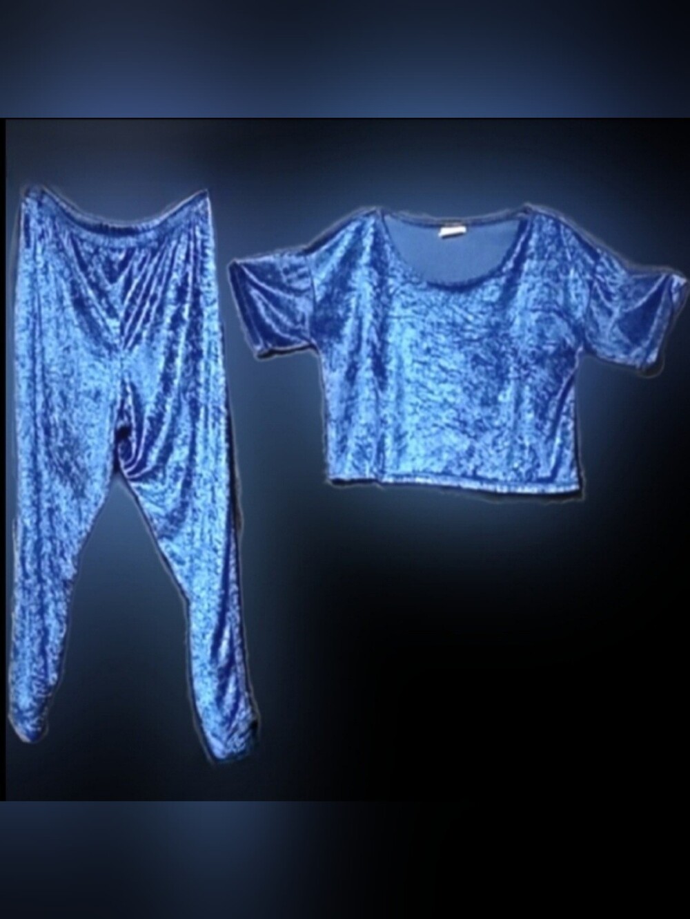 Vtg 90s Secret Treasures  blue sateen crop top High Waist Pant loungewear set L - Picture 17 of 17
